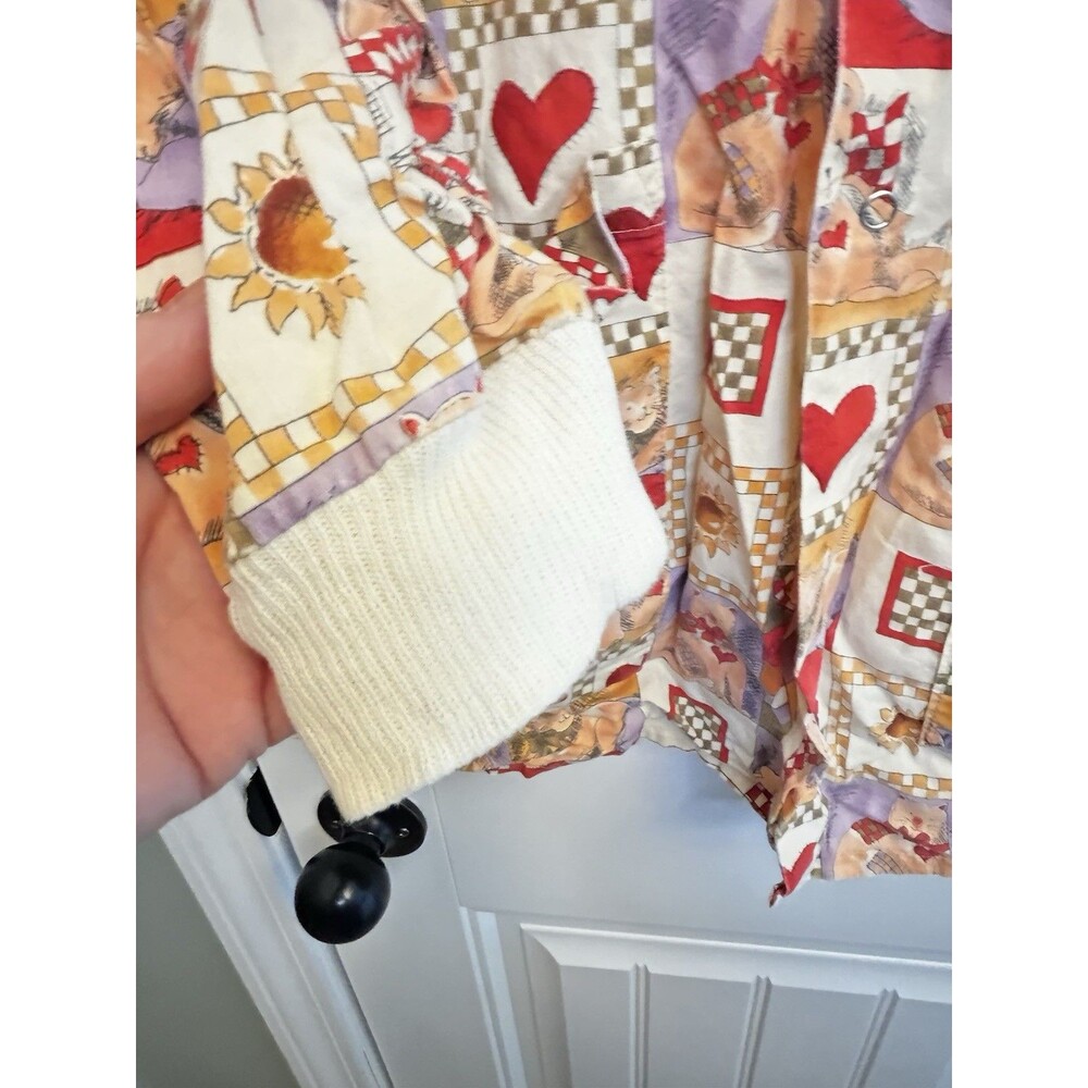 Cotton Scrubs Cat Teddy Heart Patchwork Print Scrub Jacket Estimated Size Large - Picture 13 of 15
